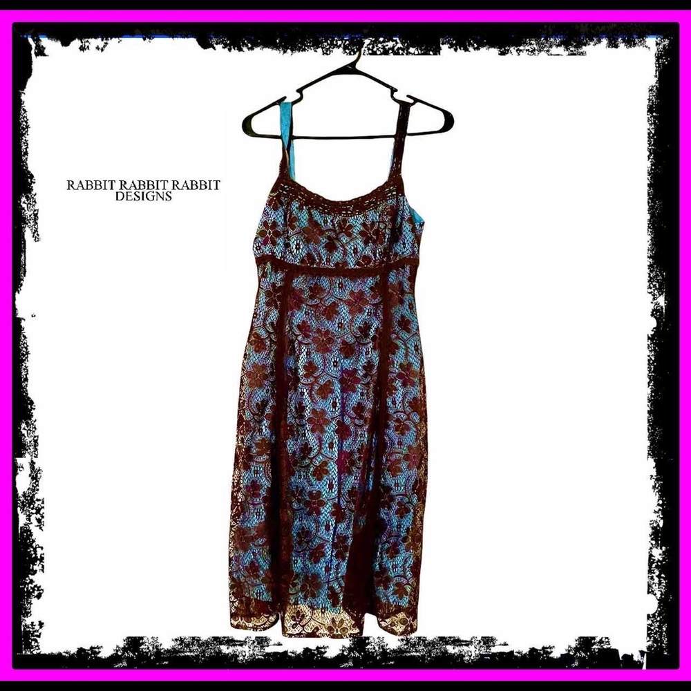 Rabbit Rabbit Rabbit Vintage Midi Satin & Lace Floral Boho Dress NWOT - Picture 4 of 16